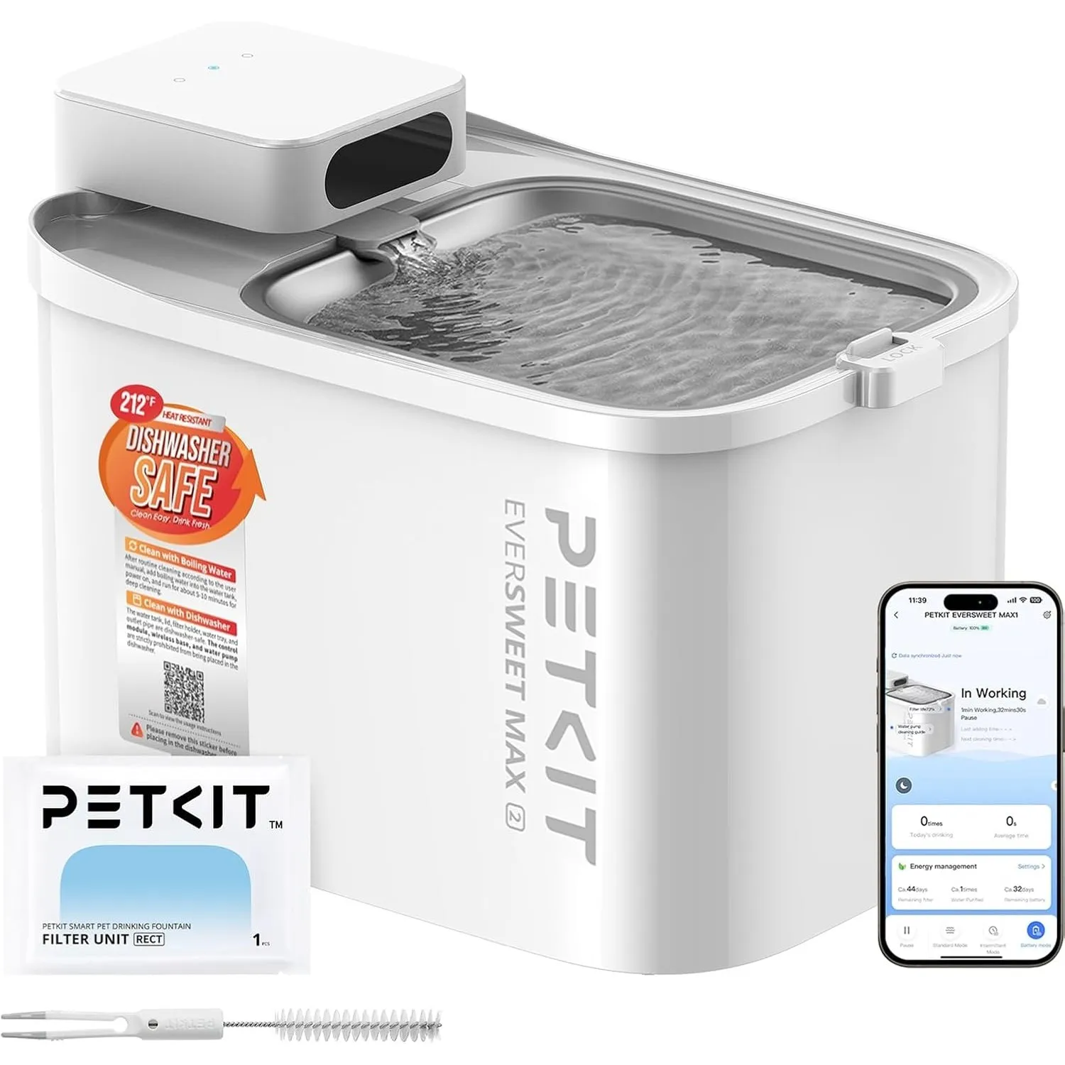 PETKIT Intelligenter Haustier Trinkbrunnen, 3L Edelstahl & BPA-frei,Leise 26dB mit Bewegungssensor, Lange Batterieleben…