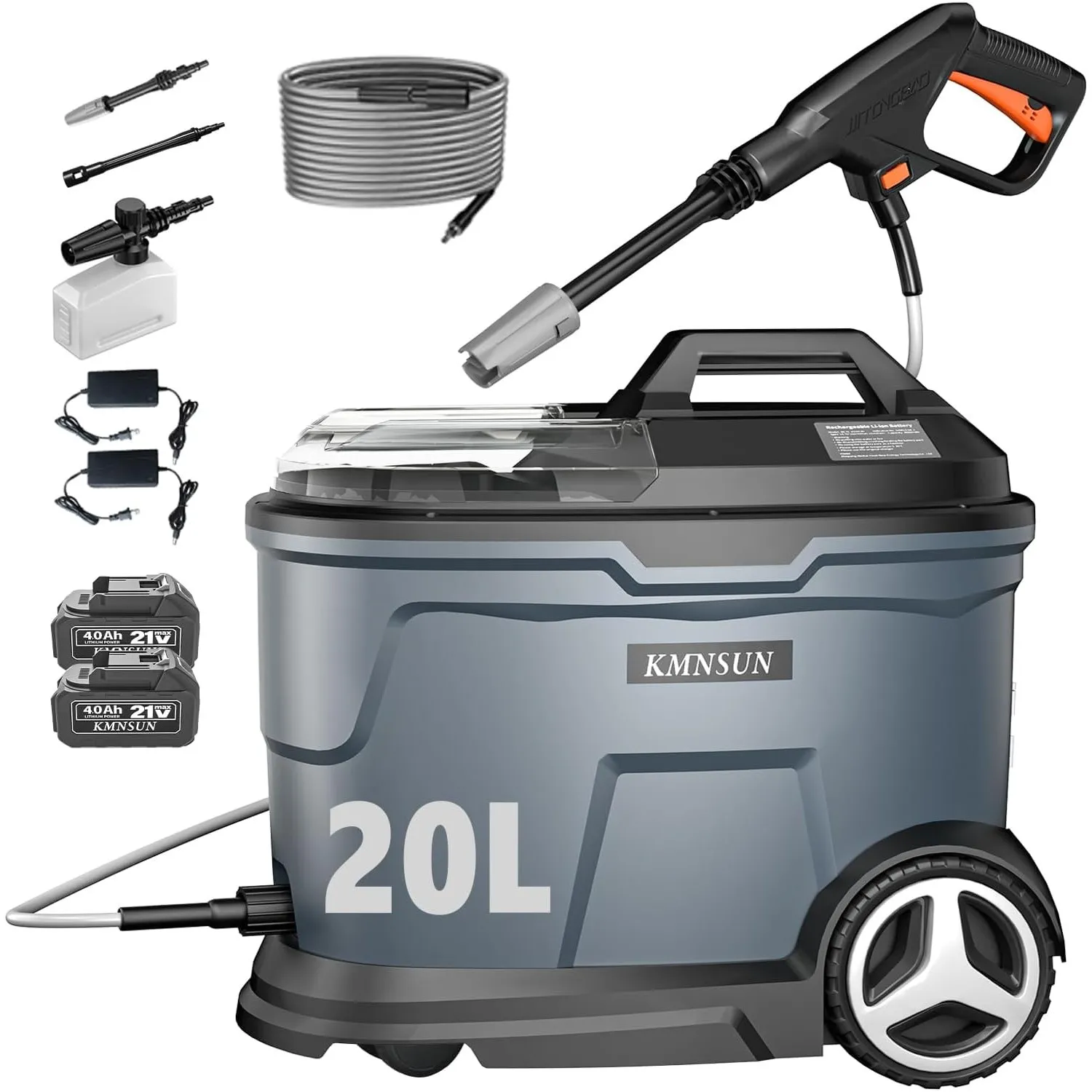 Hochdruckreiniger mit Wassertank, Akku Hochdruckreiniger mit 20 L Wassertank, Fördermenge: 4 L/min, 2×4000mAh Akku, 2 x…
