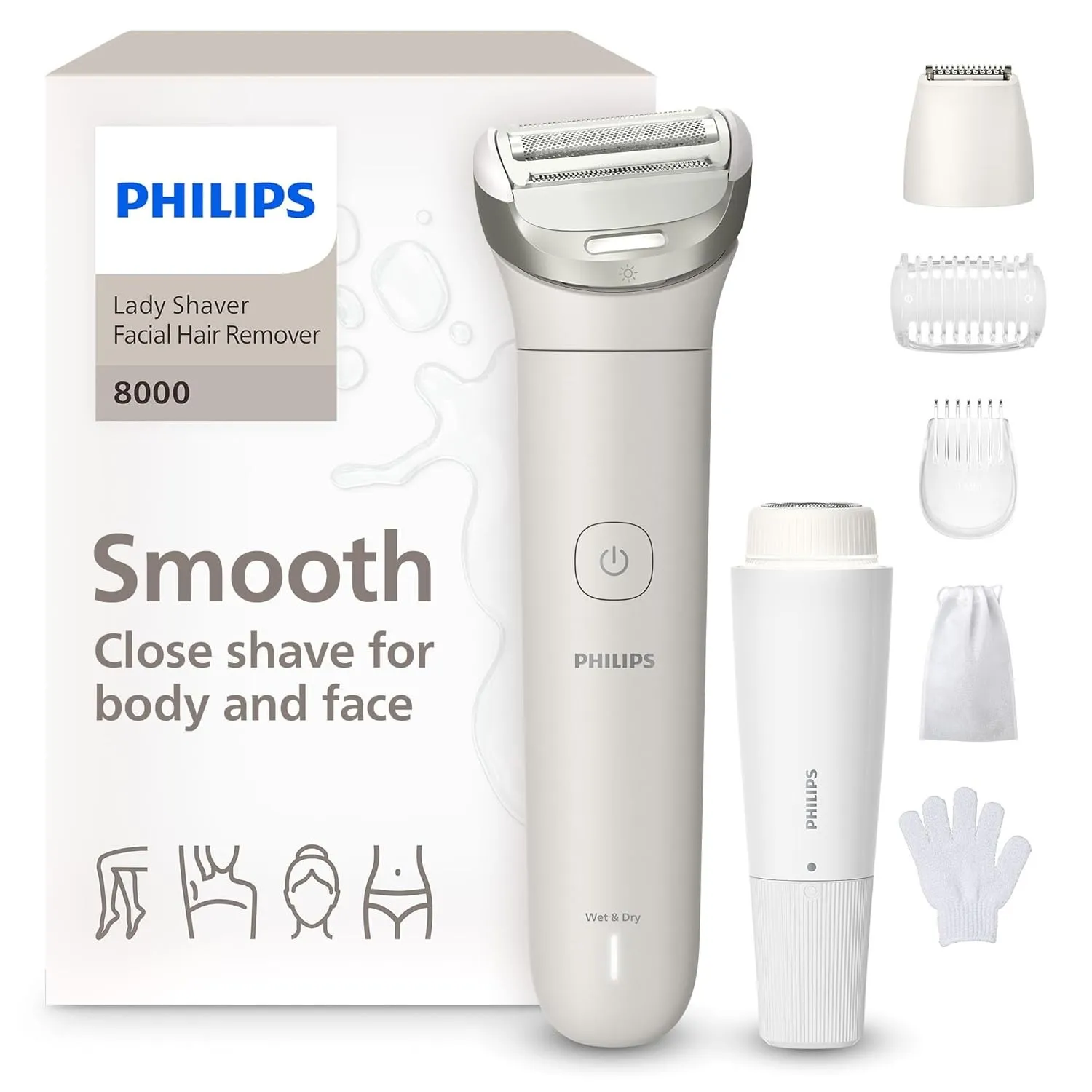 Philips Lady Shaver Series 8000 - kabelloser elektrischer Rasierer, nass und trocken, 3 Klingen, flexibler Scherkopf, L…