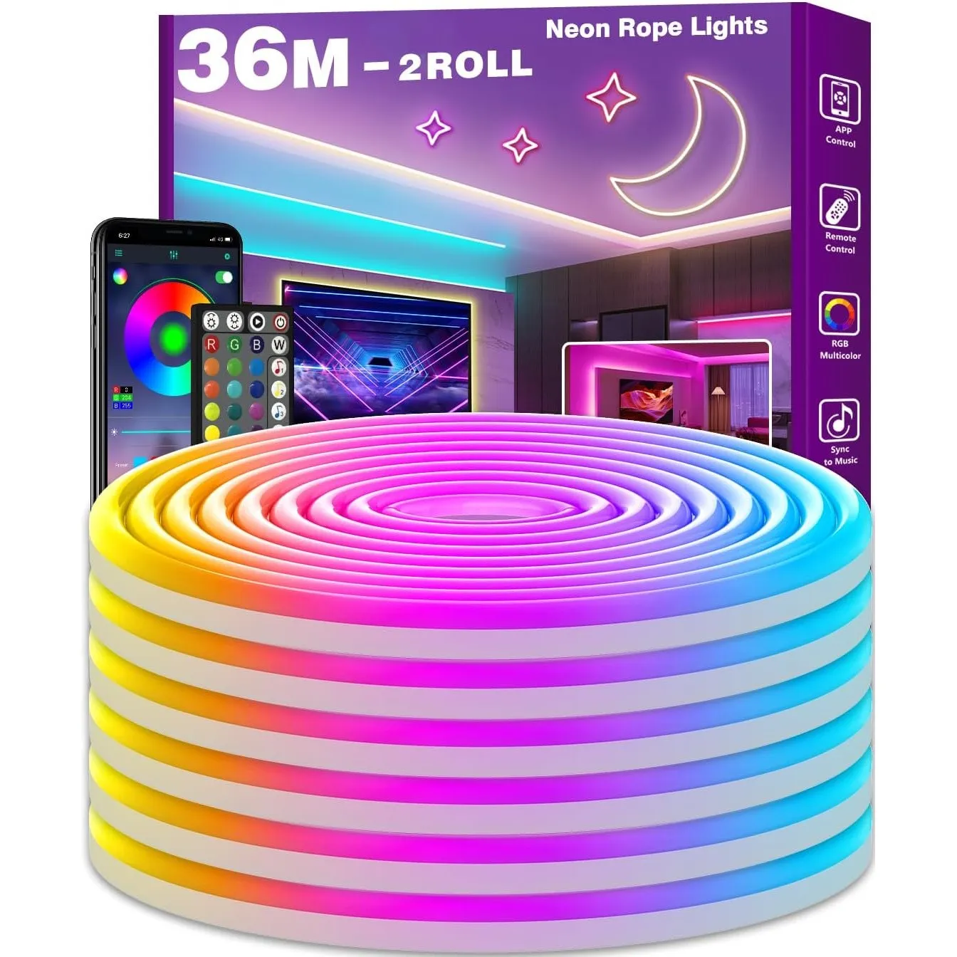 AILBTON 36m Led Neon Rope Lights, Steuerung mit App/Fernbedienung, Flexible Led Rope Lights, Mehrere Modi