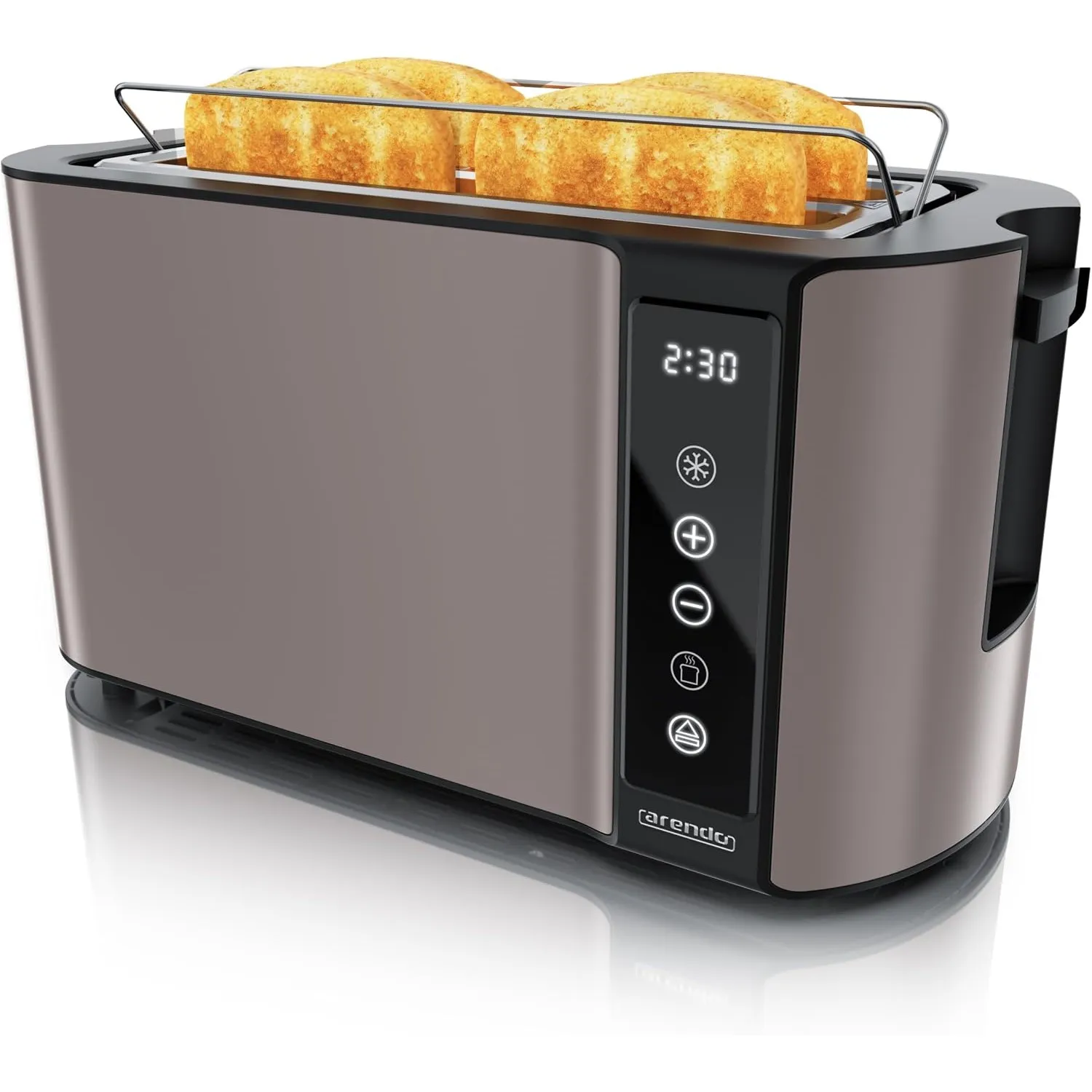 Arendo - Edelstahl Toaster Langschlitz 4 Scheiben- Touchscreen – Doppelwandgehäuse – 1500 W – Integrierter Brötchenaufs…