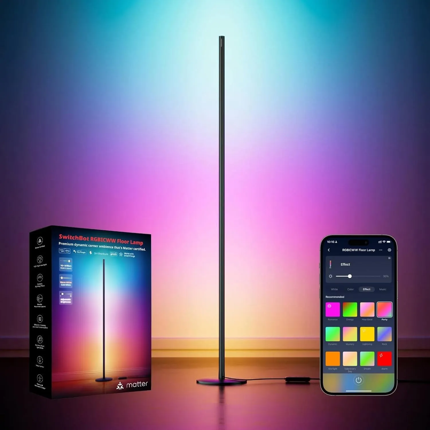 SwitchBot Matter RGBICWW LED Stehlampe Wohnzimmer, APP-Steuerung, Musikmodi