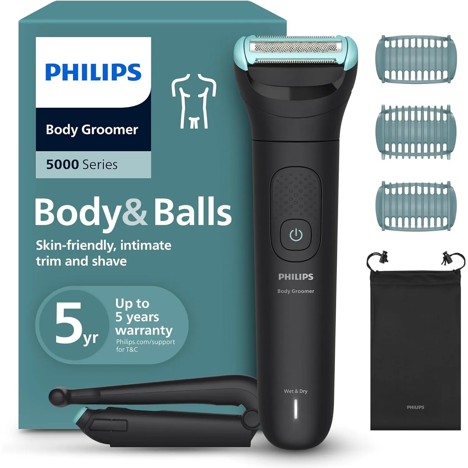 Philips Bodygroom 5000 für Herren – mit Dreifachschutz-Rasiersystem, elektrisch trimmen und rasieren im Intimbereich, k…