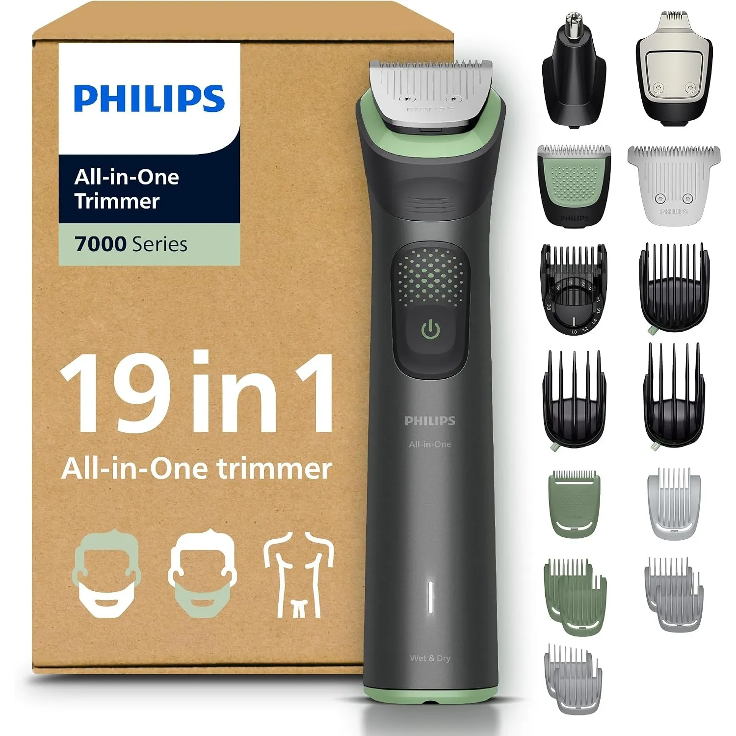 PHILIPS Multigroom 7000 für Herren - All-in-One 19-teiliger Barttrimmer und Haarschneider für Gesicht, Kopf und Körper,…