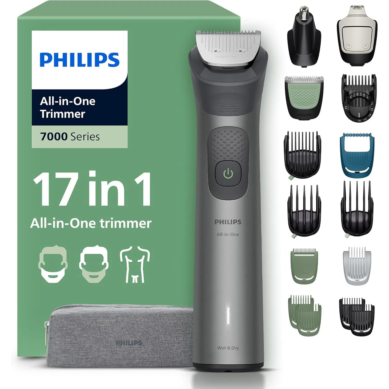 PHILIPS Multigroom Series 7000 All-in-One 17-teiliger Barttrimmer und Haarschneider für Gesicht, Kopf und Körper, selbs…
