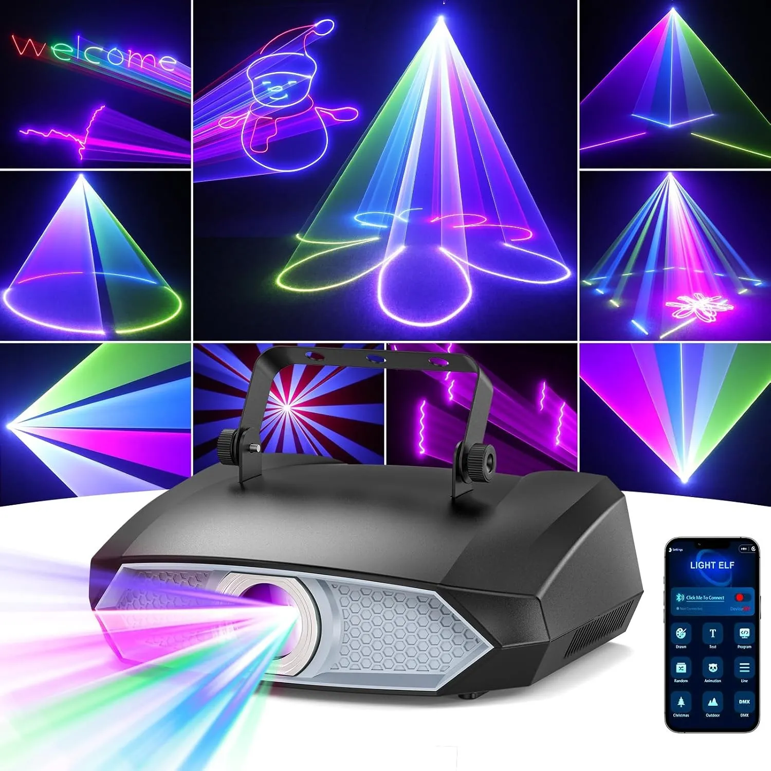 Discolicht Partylicht, Eingebauter Akku 2W 3D DIY Animationslicht mit Bluetooth App, DJ Licht mit DMX512, Geeignet für …