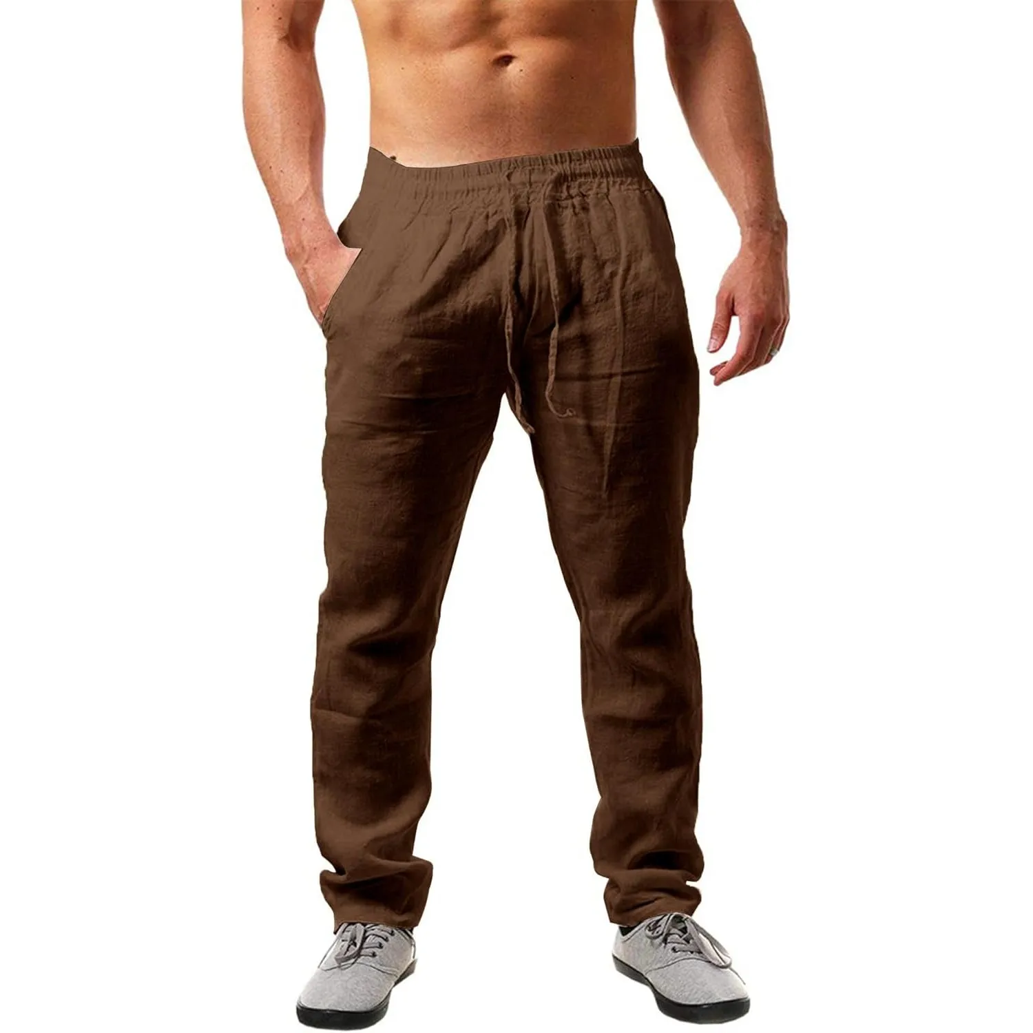 NEMXCE Leinenhose Herren Lang Leichte Sommerhose Herren Loose Fit Freizeithose mit Taschen Kordelzug für Urlaub Strand …