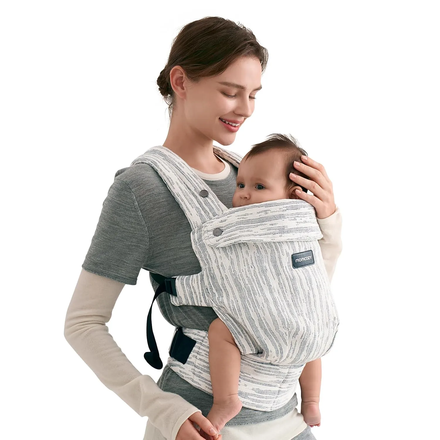 Momcozy Herihuge Baby Carrier - Charming Jacquard Weave, Durable & Elegant - All-Day Comfort for Mothers - Timeless Bei…