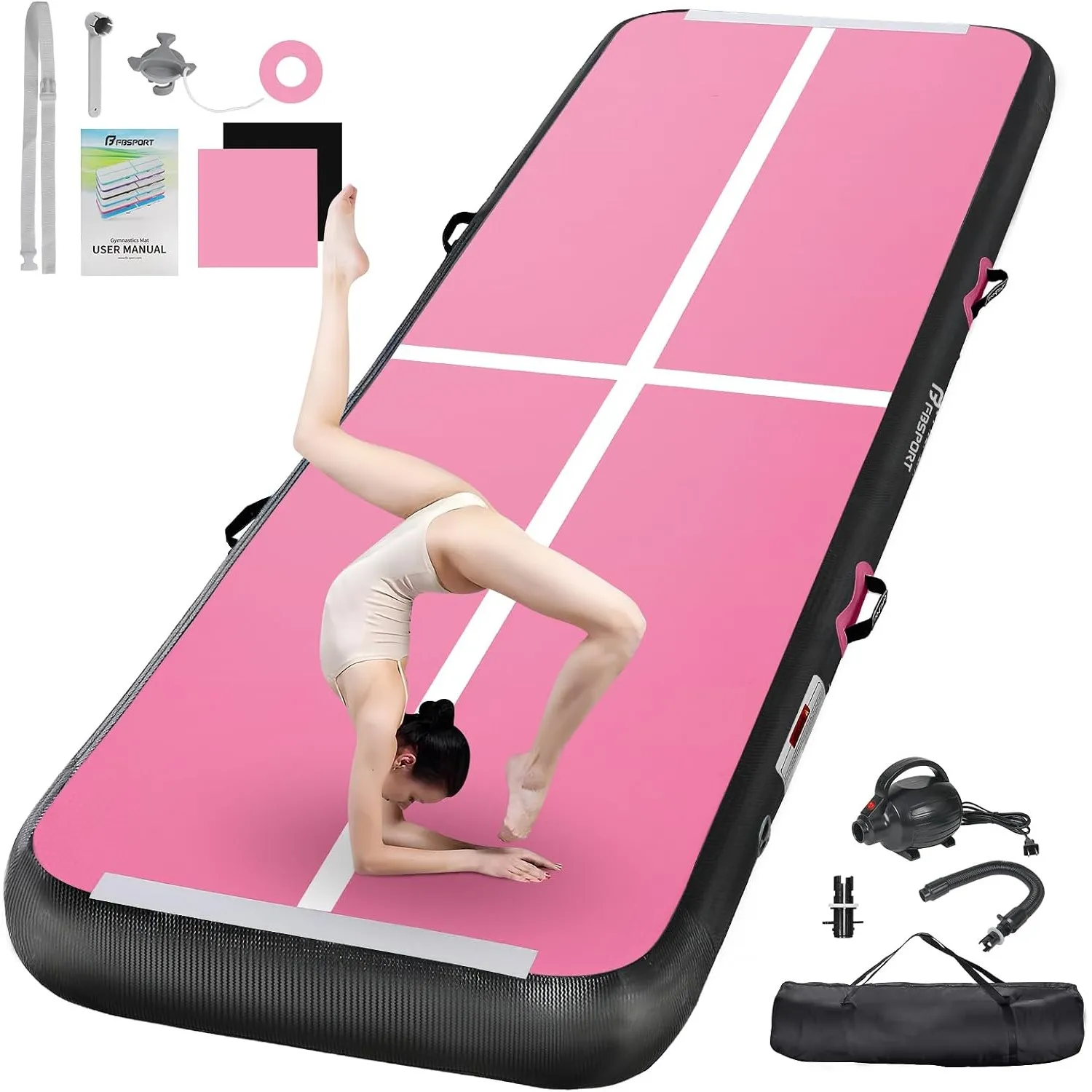 FBSPORT Airtrack Matte,10/20cm Hoch Verdicken 2/3/4/5/6 M Tumbling Matte,Gymnastikmatte mit Luftpumpe,Trainingsmatte mi…