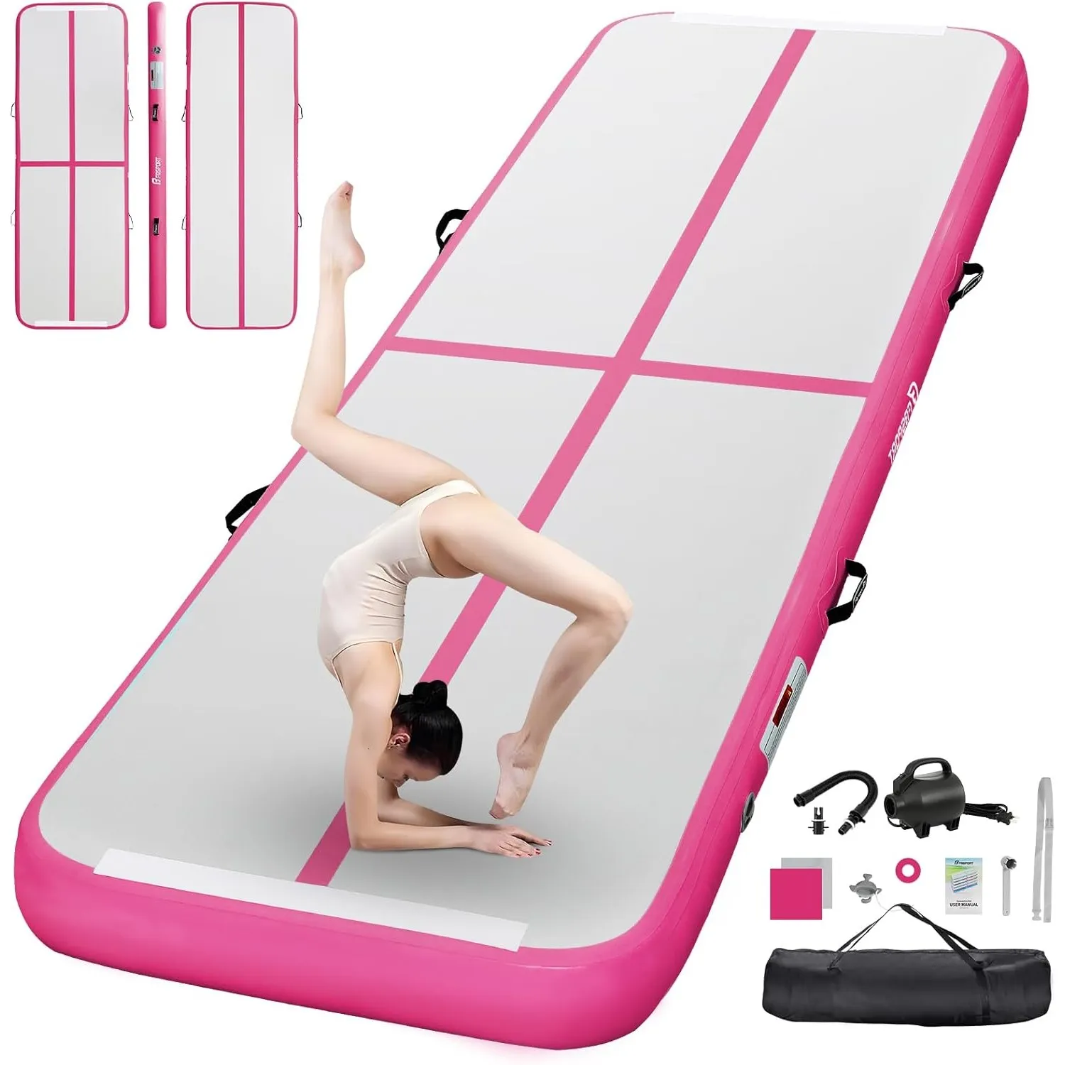 FBSPORT Airtrack Matte,10/20cm Hoch Verdicken 2/3/4/5/6 M Tumbling Matte,Gymnastikmatte mit Luftpumpe,Trainingsmatte mi…