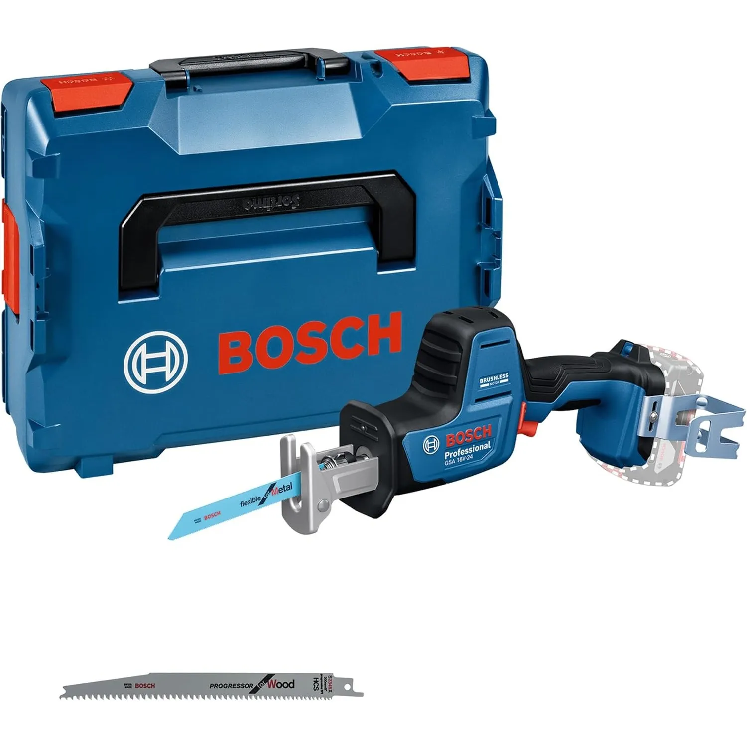 Bosch PRO 18V System Akku Säbelsäge GSA 18V-24 (inkl. S922EF, S2345X, Leiterhaken-Set, L-BOXX)