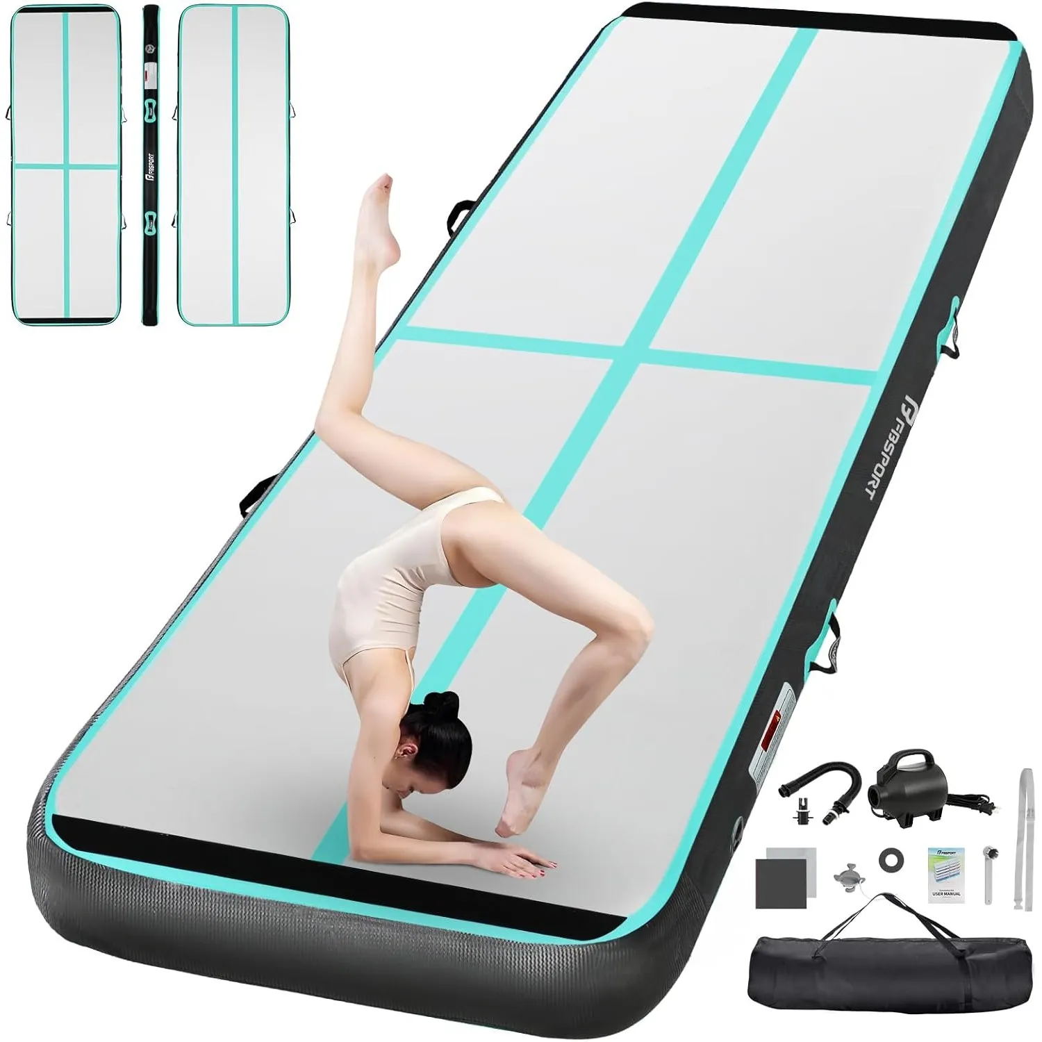 FBSPORT Airtrack Matte,10/20cm Hoch Verdicken 2/3/4/5/6 M Tumbling Matte,Gymnastikmatte mit Luftpumpe,Trainingsmatte mi…