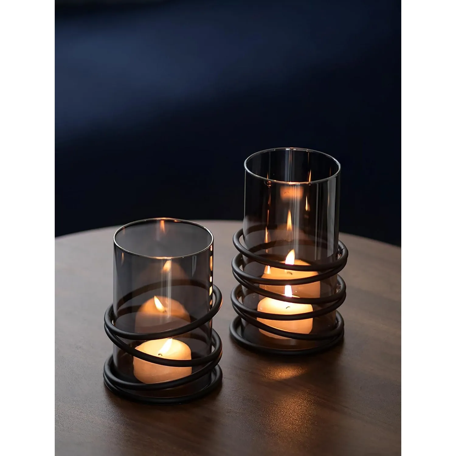 Sziqiqi Windlicht Schwarz mit Rauchglas, 2er-Set, Deko für Wohnzimmer