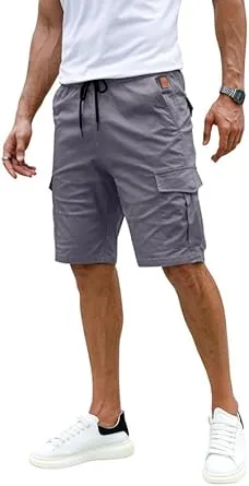 Elegancity Men's Cargo Shorts, Summer Casual Trousers, Short Elastic Waist Chino Shorts with 6 Pockets, S–XXL