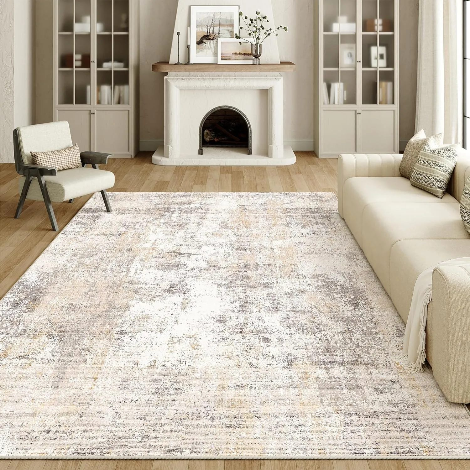 HUGEAR Beige Grau Teppich Wohnzimmer 200x300cm Waschbarer | Waschbarer Modern Abstrakter Teppich,Rutschfest, Kurzflorig…