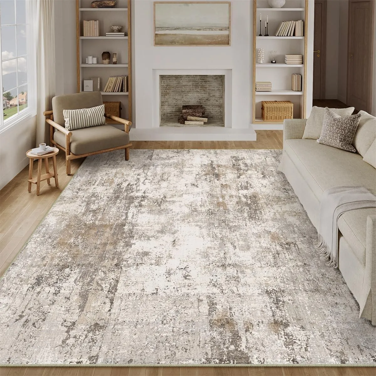 HUGEAR Waschbare Teppiche Gegend Teppich 200 x 300cm Braun Grau Modern Abstrakt Wohnzimmer Schlafzimmer Teppisch Groß r…