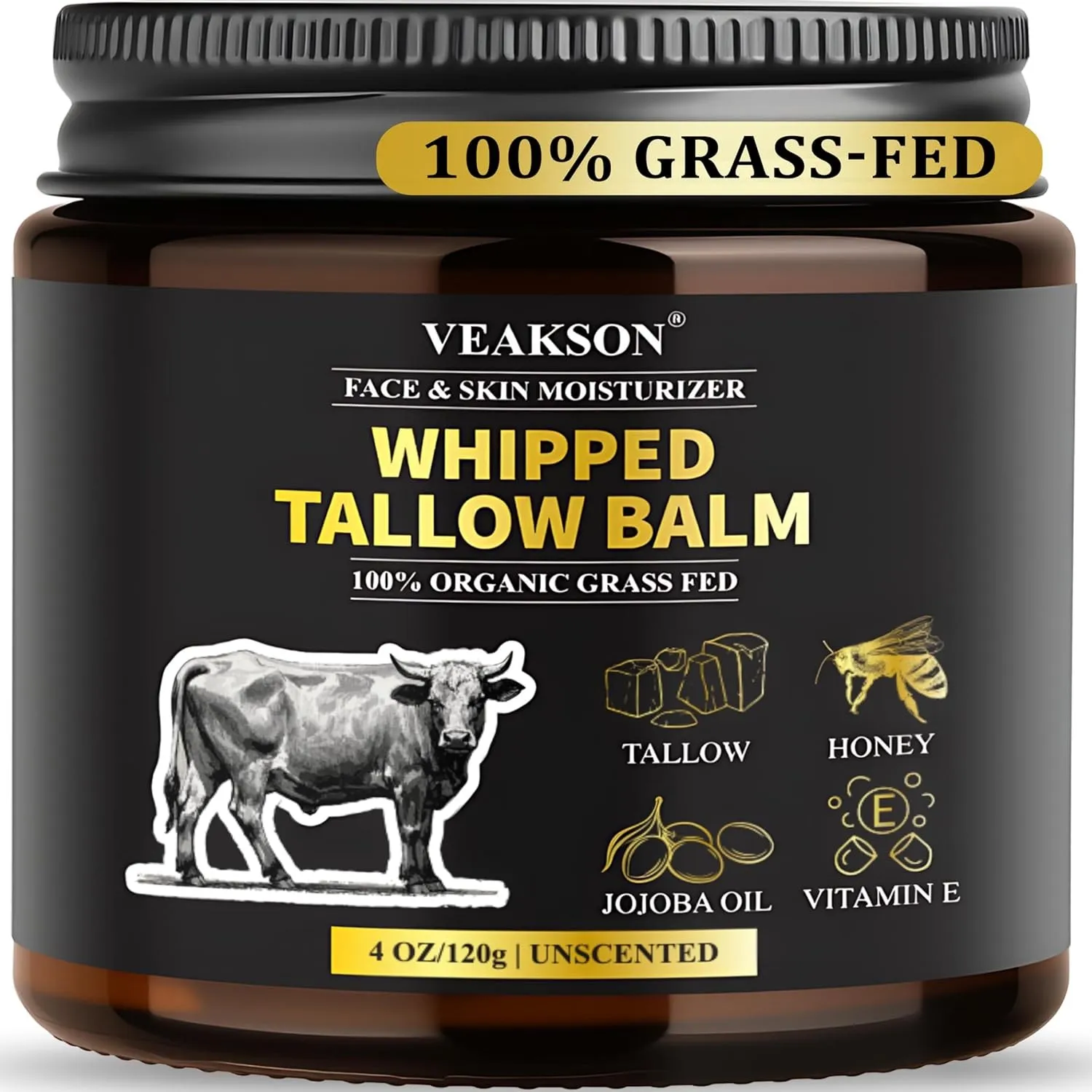 Whipped Beef Tallow Creme, Rindertalg Skincare, 100% GrasgefüTtertes Rindertalg und Honigbalsam, Rindertalg für Hautpfl…