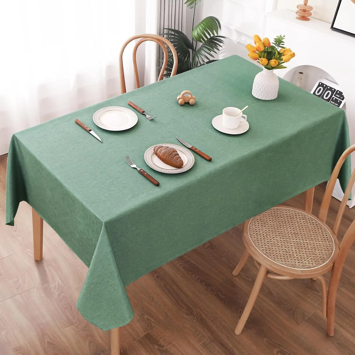 AooHome Tischdecke Abwaschbar, Grün Tischdecken 140x260cm Leinen-Optik Tischtuch aus Polyester Wasserabweisend mit Lotu…