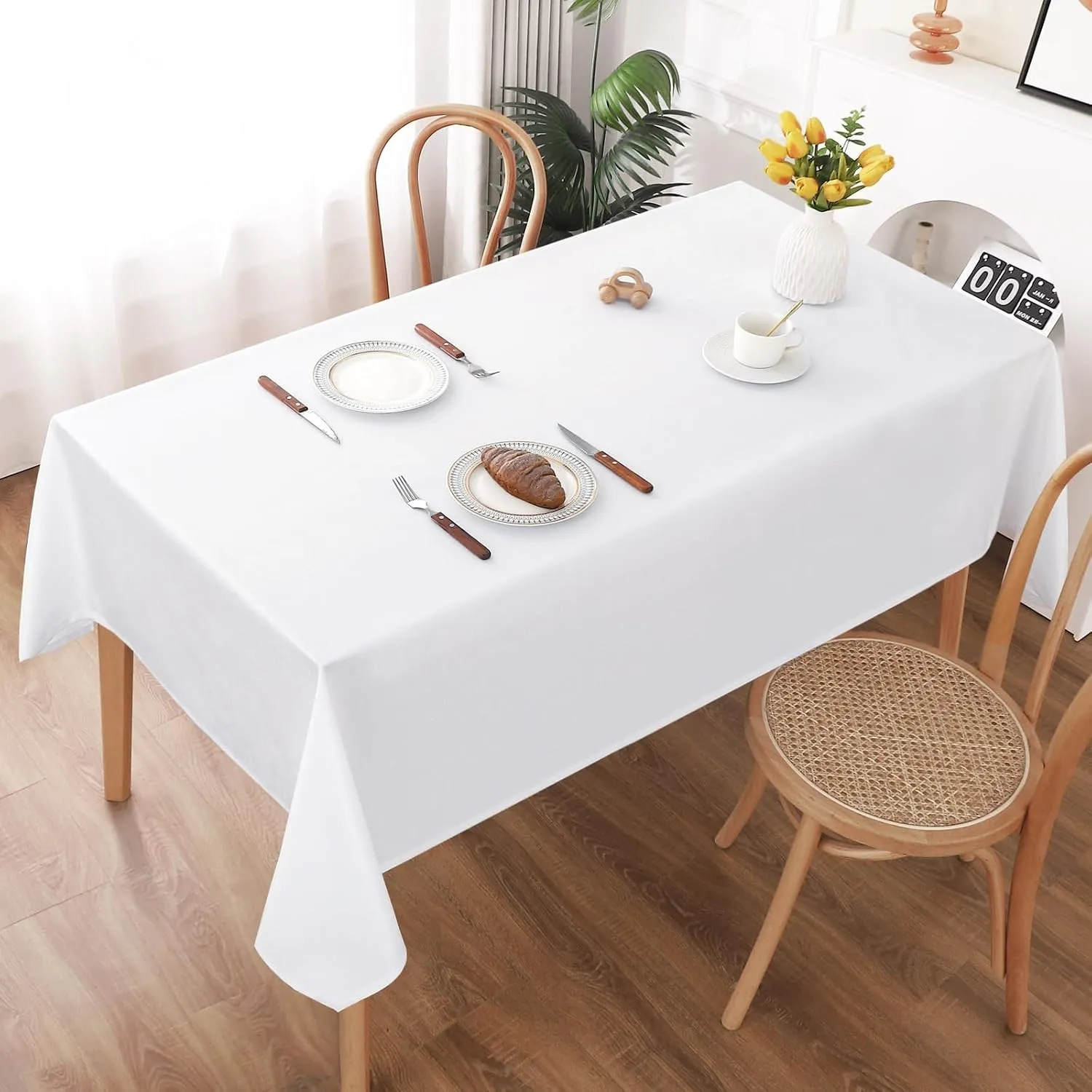 AooHome Tischdecke Abwaschbar, Weiß Tischdecken 160x260cm Leinen-Optik Tischtuch aus Polyester Wasserabweisend mit Lotu…