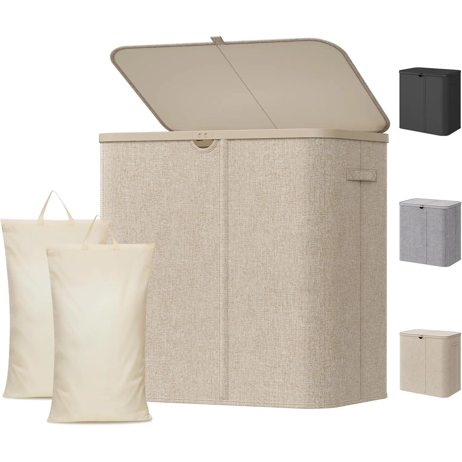Lifewit 145L Wäschekorb mit Deckel und 2 Innenbeuteln, Beige
