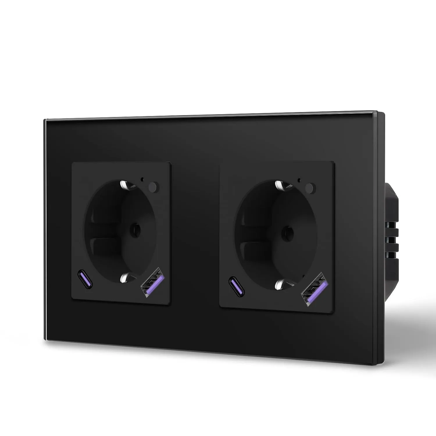 BSEED WLAN Steckdose 20W USB C Schnellladen, Smart Unterputz Steckdose aus Glas mit Strommessung, Arbeit mit Alexa/Goog…