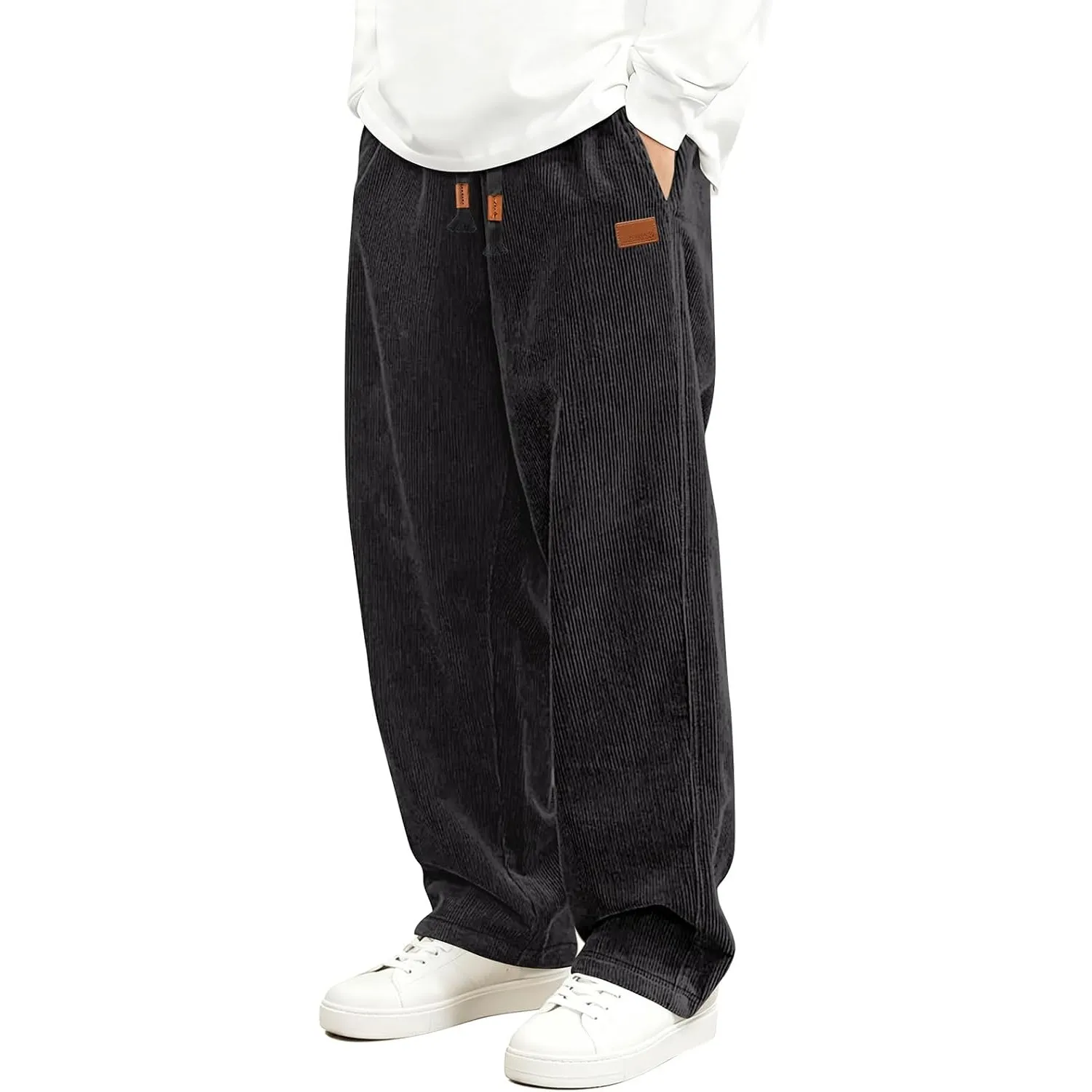 HMIYA Herren Cordhose Baggy Jogginghose Baumwolle Bein Hosen mit Taschen