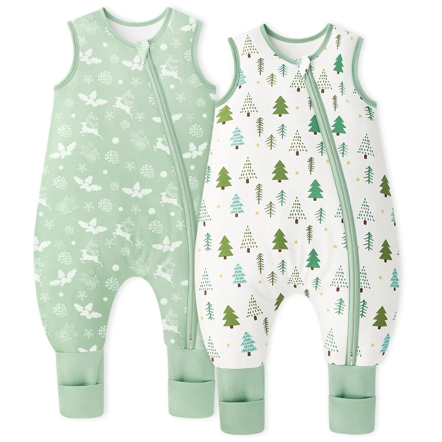 Unnivoll Baby Schlafsack mit Füßen 1,5 Tog 2er Pack Schlafsack Baby Baumwolle Ganzjahre Schlafsack mit Beinen Babyschla…
