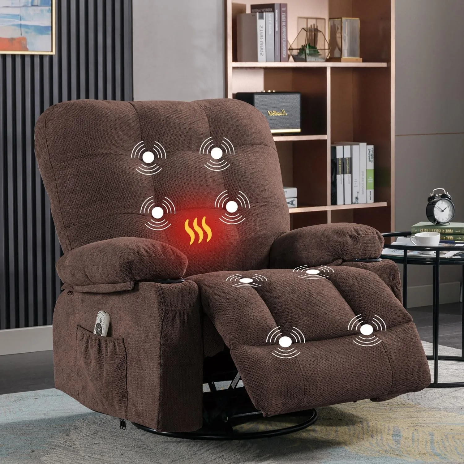 Bosmiller Relaxsessel mit Liegefunktion Elektrisch Fernsehsessel Oversize 360°Drehbarer Liegesessel mit Wärmefunktion H…