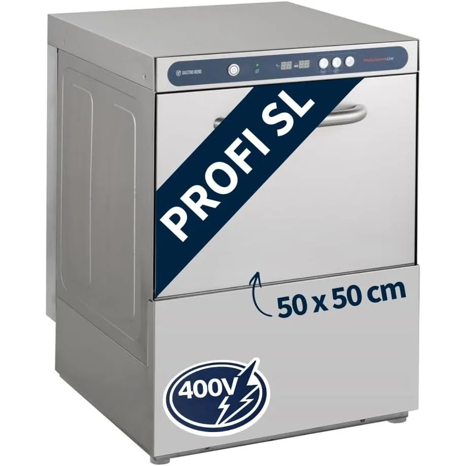 GastroHero Geschirrspülmaschine 50x50, 400 V, Edelstahl PROFI-GSM54SL | 60 Körbe/Stunde, Reiniger- & Klarspüldosierer, …