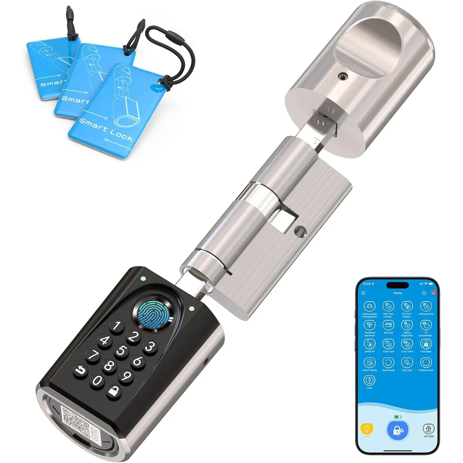 WELOCK U41PRO Smartes Türschloss Fingerabdruck Code,50-100mm EU-Profiltür
