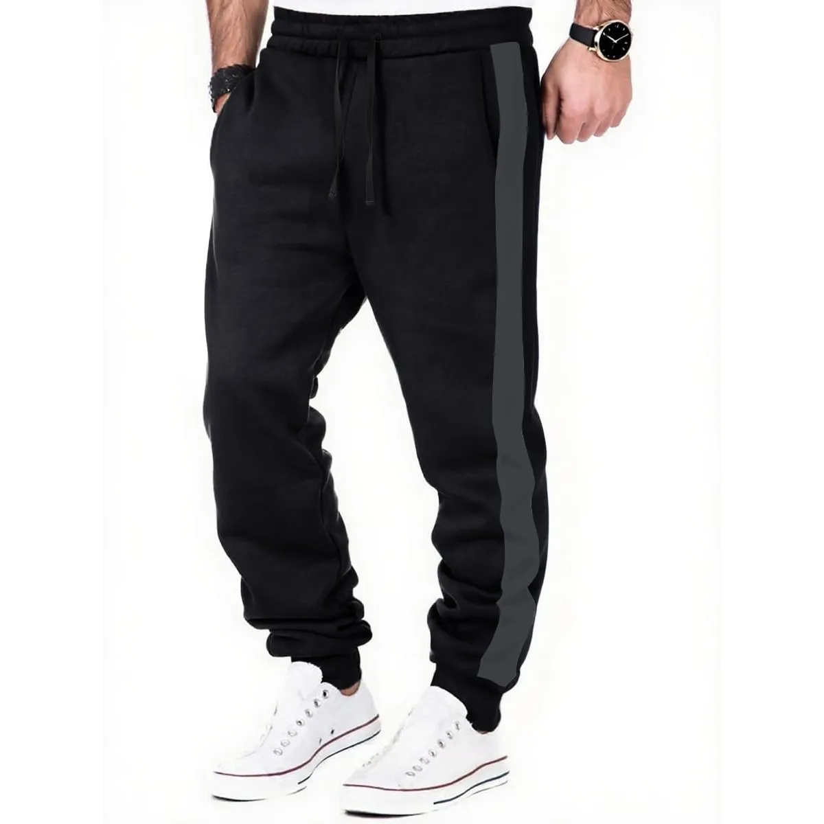 HMIYA Jogginghose Herren Baumwolle mit Taschen und Seitenstreifen