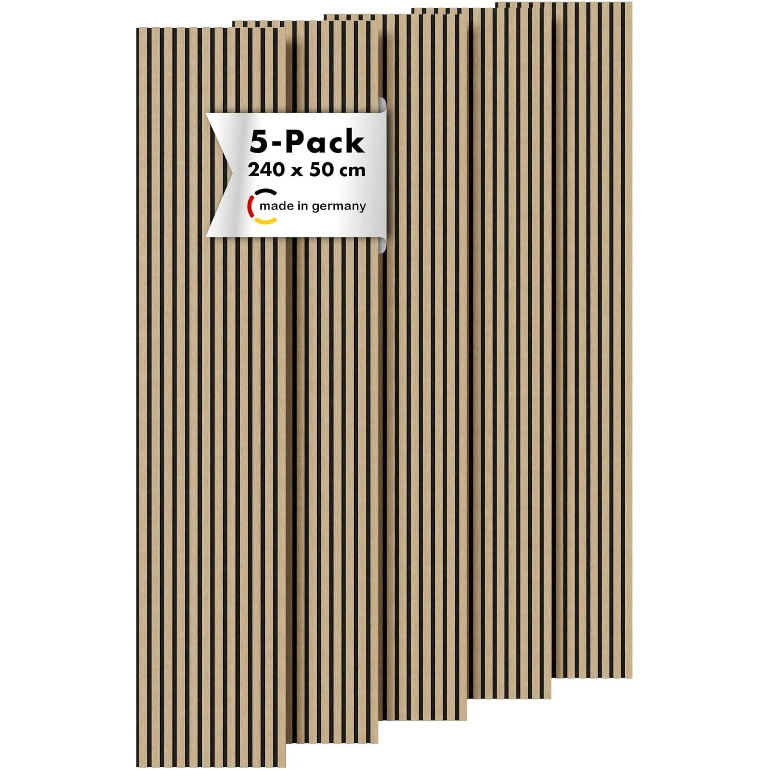 Momento 5 Stück Akustikpaneele Holz 240x50 cm - Made in Germany - Eiche Natur - Wandverkleidung Innen Wandpaneele Holzo…