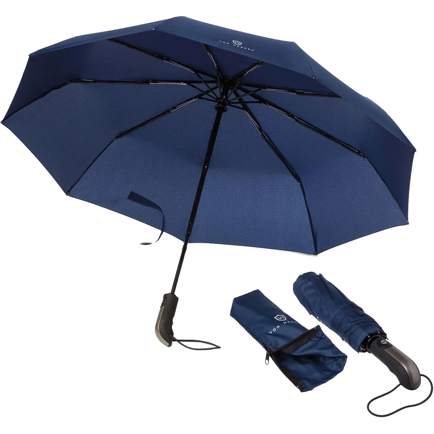 VON HEESEN Regenschirm sturmfest bis 140 km/h - inkl. Schirm-Tasche & Reise-Etui - Taschenschirm mit Auf-Zu-Automatik, …
