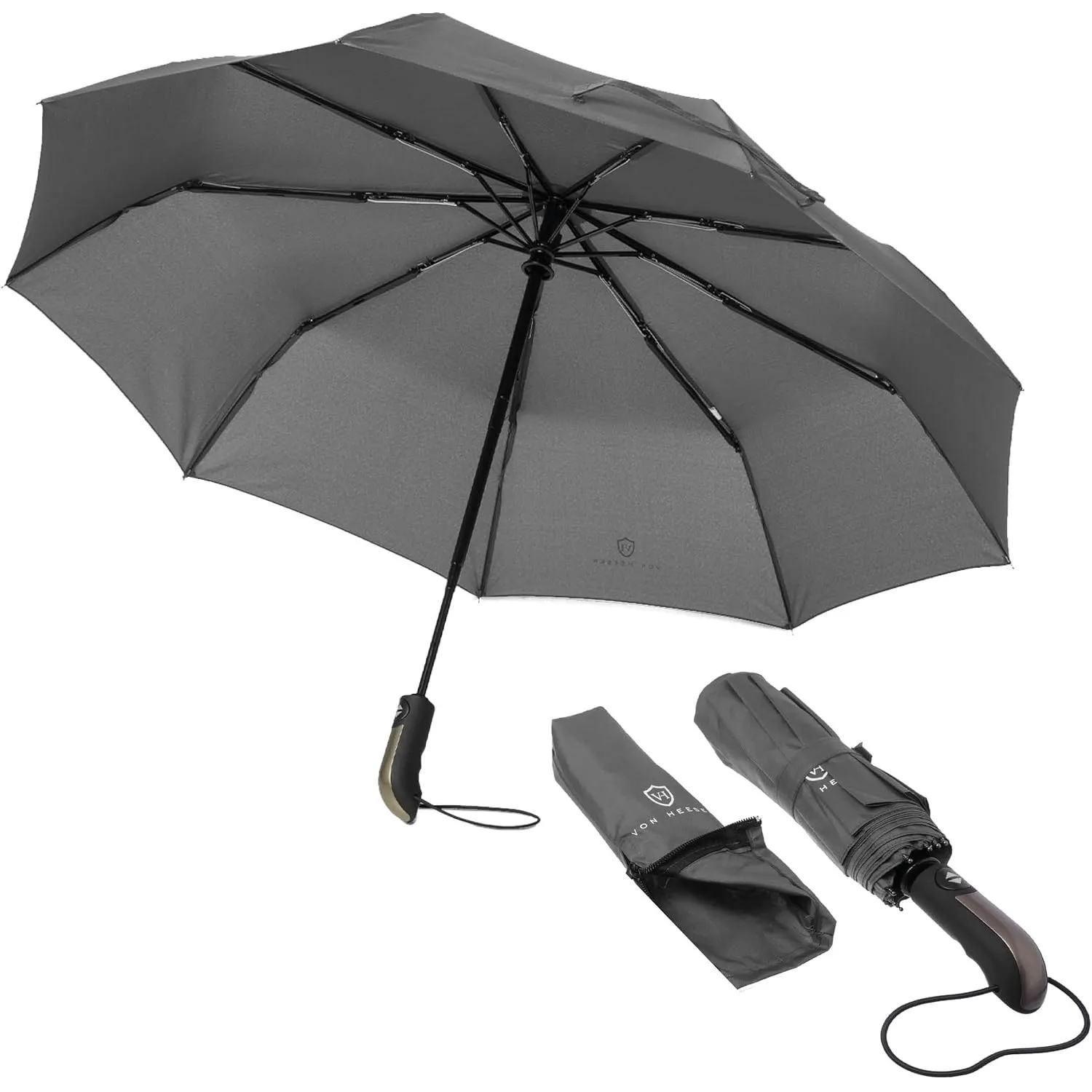VON HEESEN Regenschirm sturmfest bis 140 km/h - inkl. Schirm-Tasche & Reise-Etui - Taschenschirm mit Auf-Zu-Automatik, …