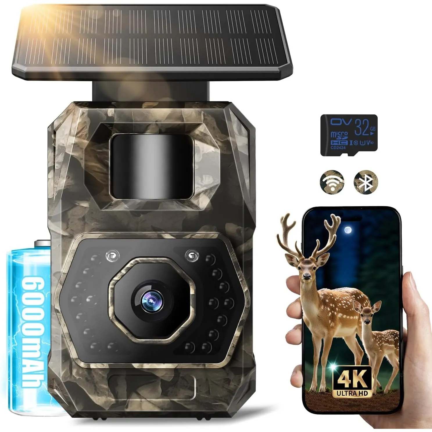 MAXDONE Wildkamera 4K 64MP WLAN Solar Wildkameras mit Handyübertragung App | Wildtierkamera mit 6000mAh Akku & Bewegung…