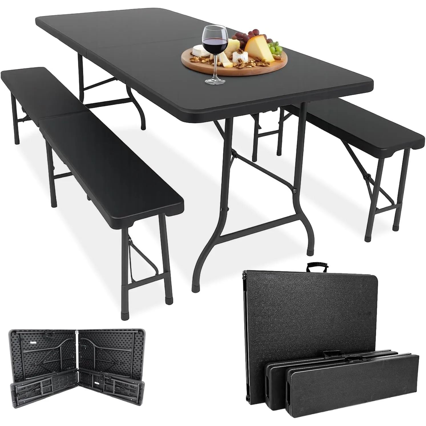 Devillo® Bierzeltgarnitur klappbar 3‑teilig – Tisch 180x74x72 cm + 2 Bänke 180x25x43 cm – Campingtisch, wetterfest & pf…