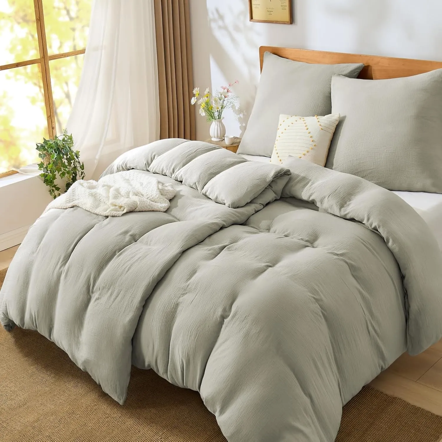 BEDELITE Musselin Bettwäsche 135x200 4teilig Baumwolle, Taupe, ÖKO-TEX