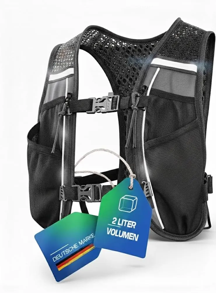 SASMO® Laufweste Damen & Herren 5L / 2L | Running Vest - Ultraleicht & atmungsaktiv| Laufrucksack Damen - 8 Taschen | L…