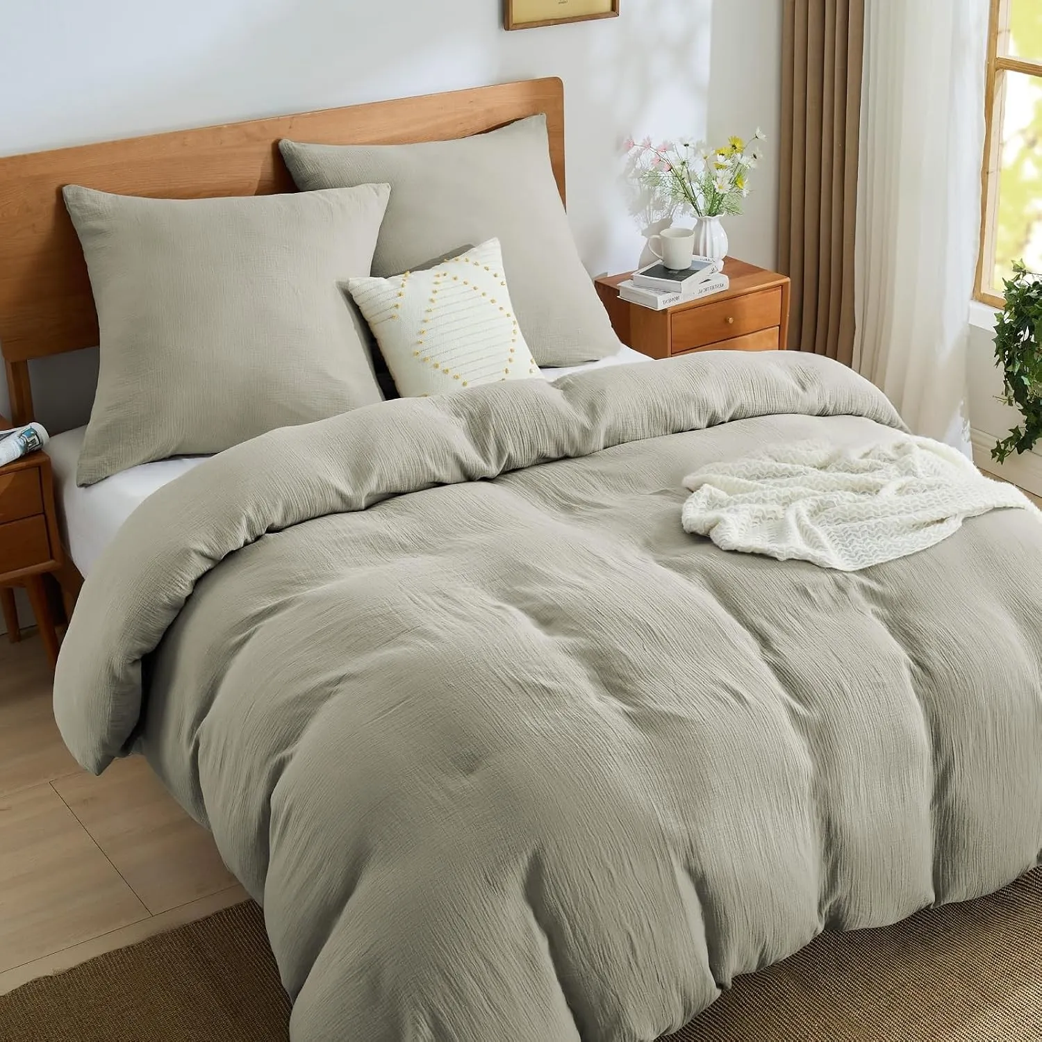 BEDELITE Musselin Bettwäsche 220x240 3teilig Baumwolle, Taupe, ÖKO-TEX | Sommer Bettwäsche-Sets mit Reißverschluss, Bet…