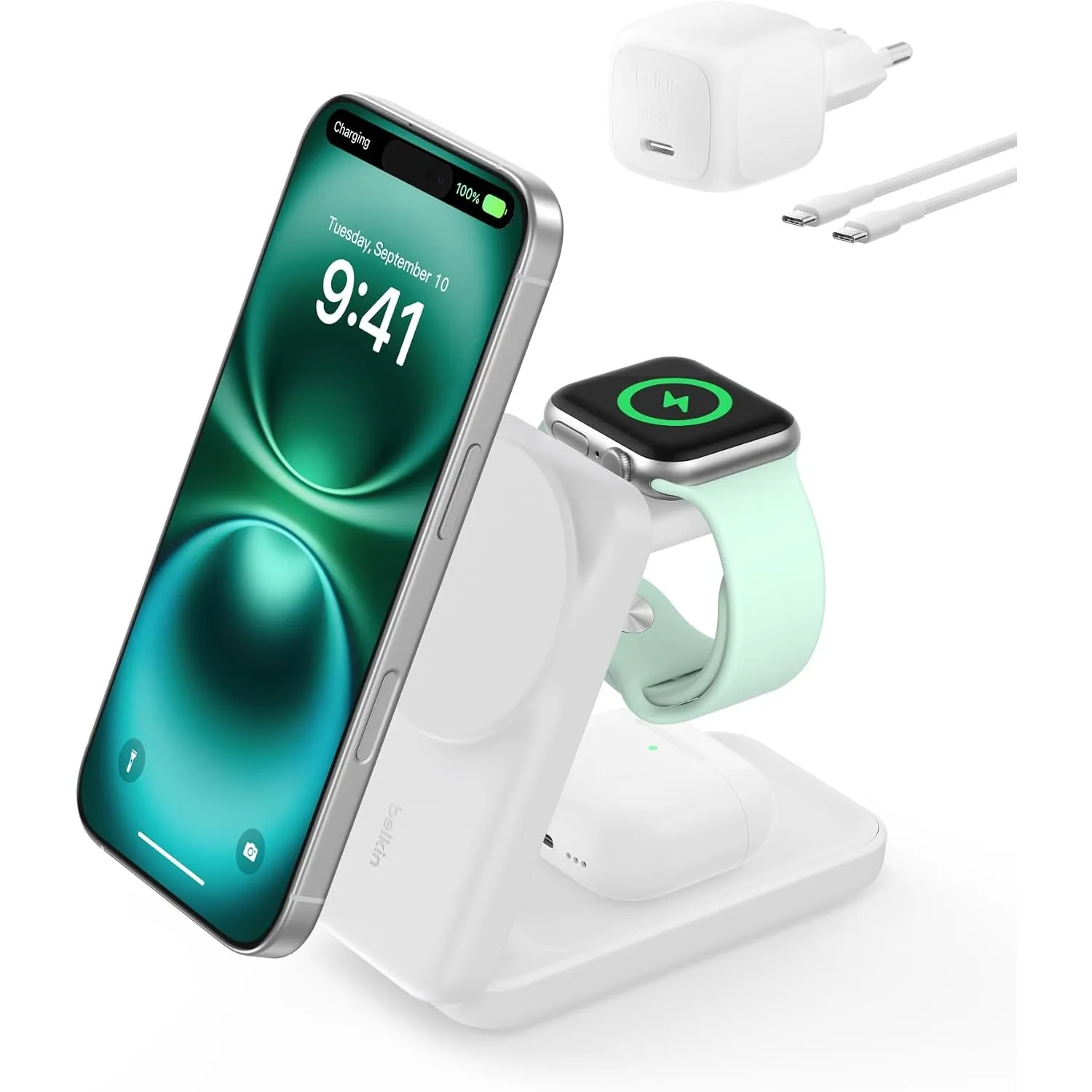Belkin UltraCharge 3-in-1 Induktive Ladestation mit Qi2, 25W – Weiß