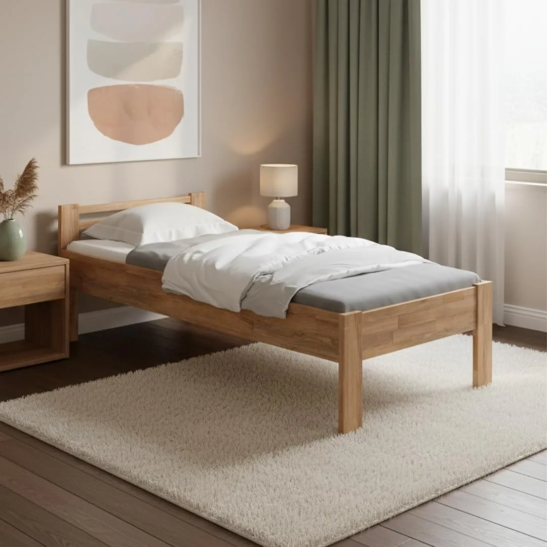 skølm Fenrir Massivholzbett 90x200 cm, Eiche Natur, Einzelbett, 51 cm hoch