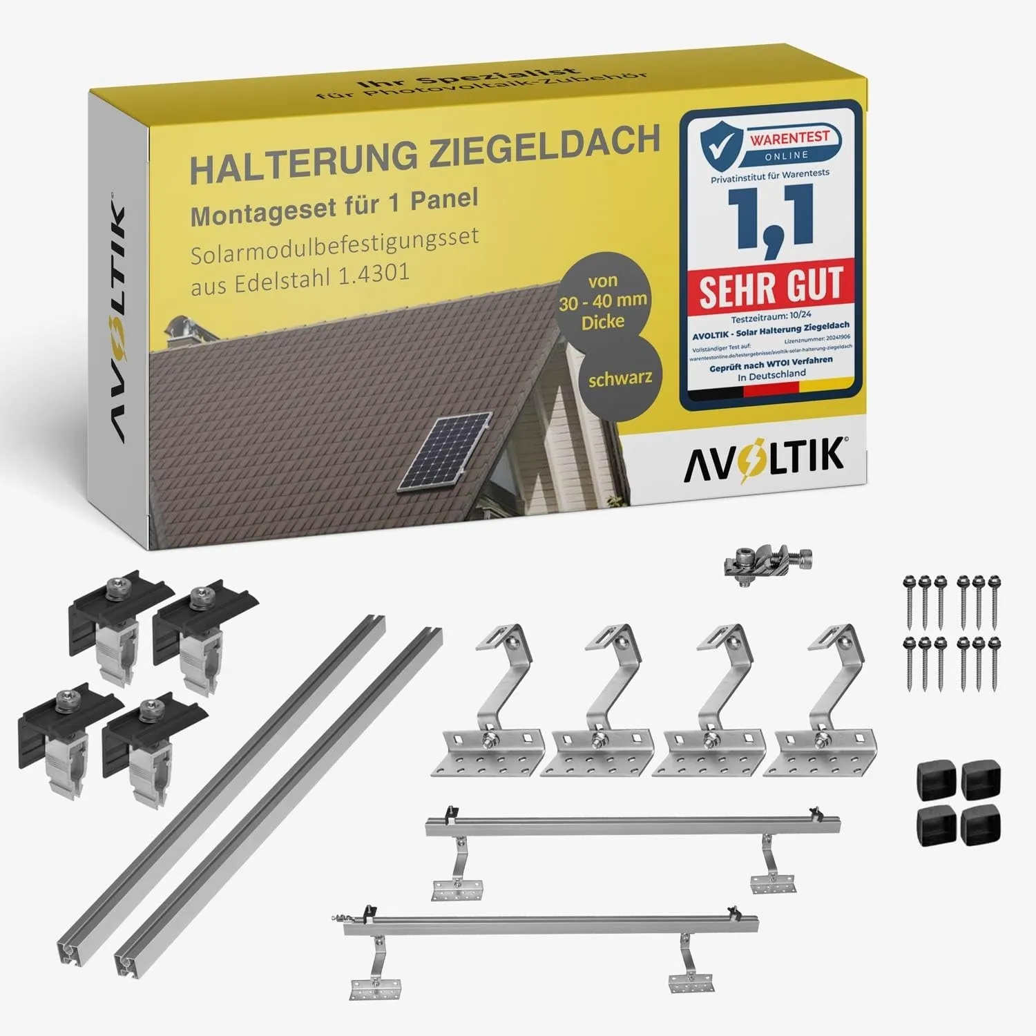 Avoltik Solar Ziegeldach Halterung für Balkonkraftwerk – PV Dachmontage Set für 1 Solarmodul 30–40 mm – Dachhalterung m…