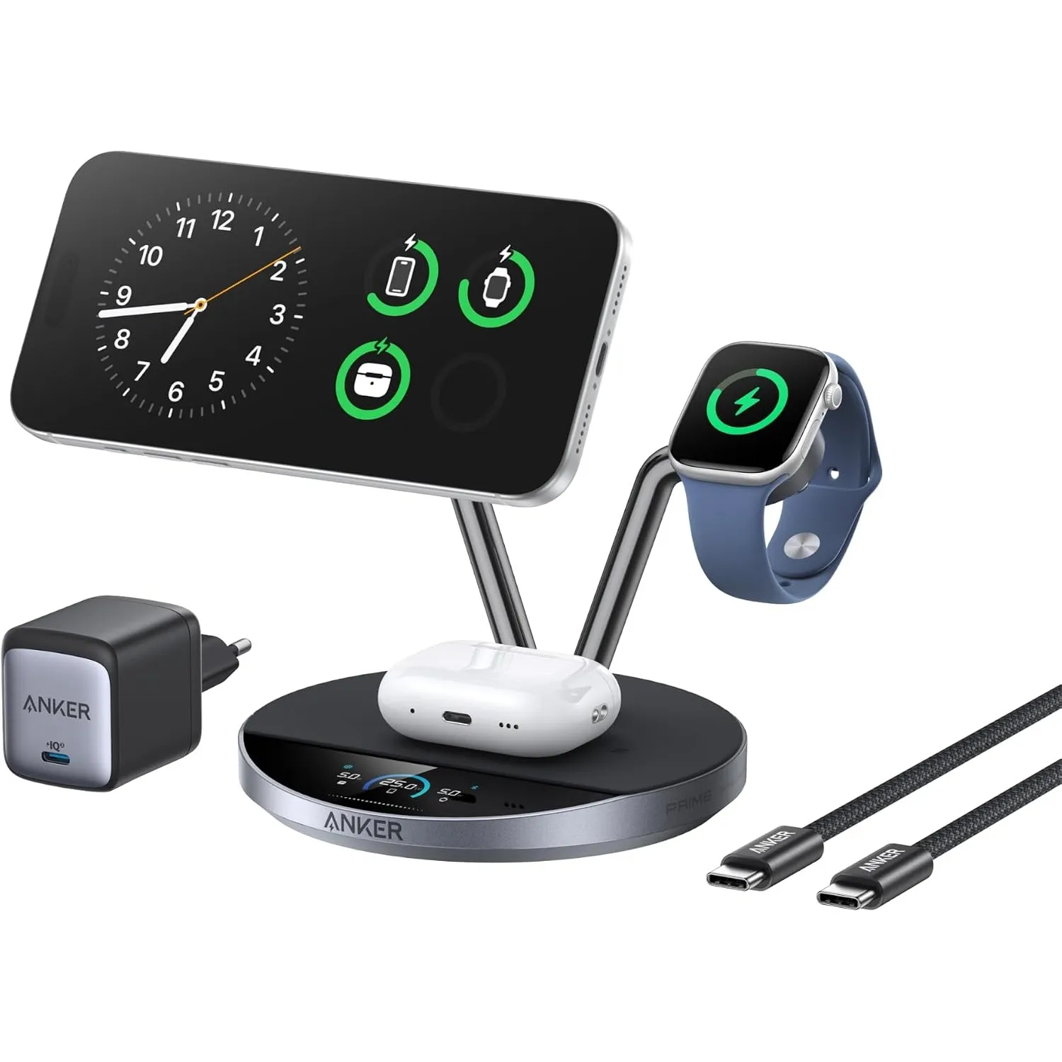 Anker Prime 3-in-1 Ladestation Qi2 25W mit Smart Display & TEC-Aktivkühlung