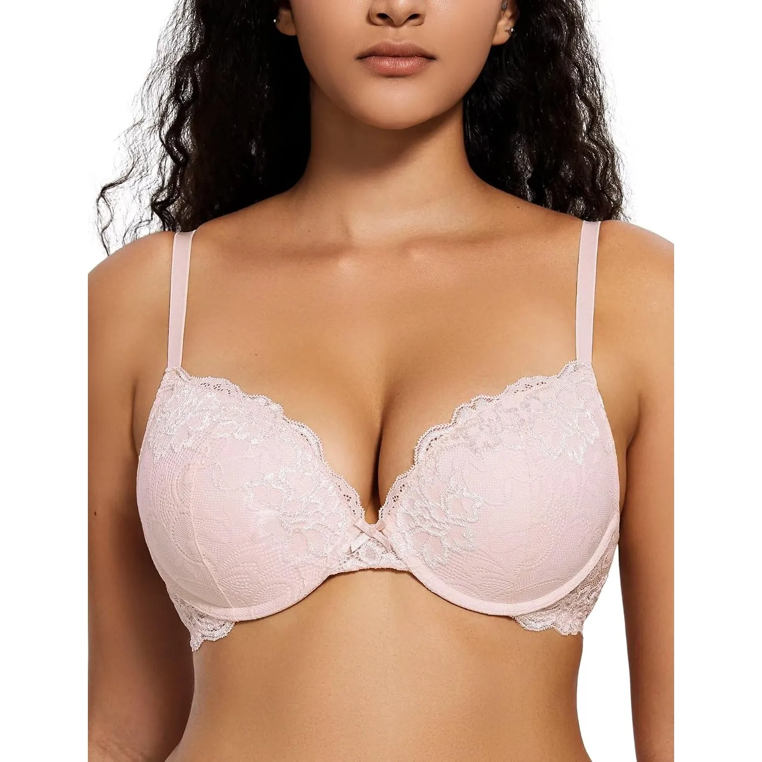 Deyllo Push-Up-BH für Damen, mit Spitze, bequemer gepolsterter Bügel-BH, hebt an, vergrößert um eine Körbchengröße