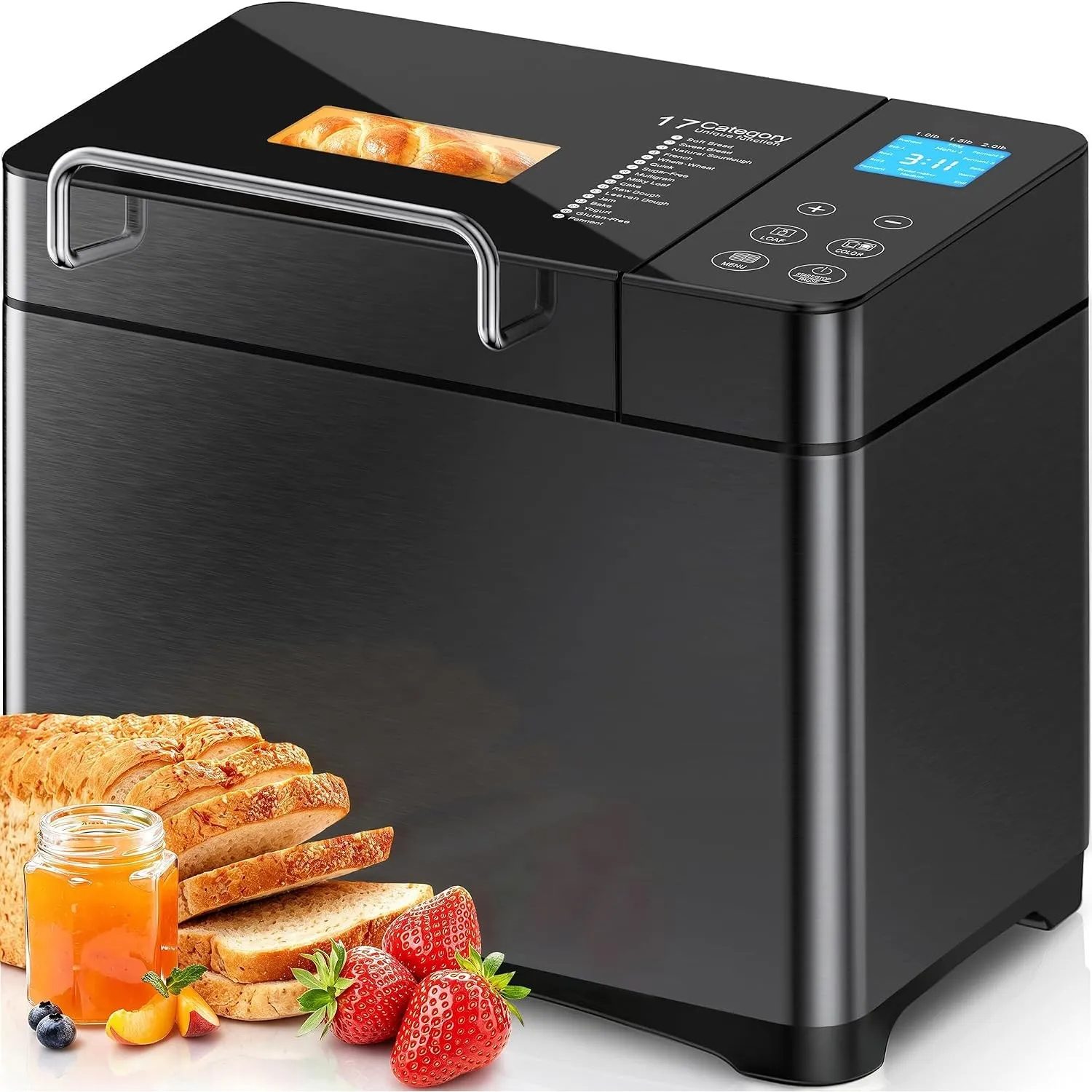 710W Konvektion Brotbackautomat mit Doppelten Heizrohren, Keramikform, Zutatenfach, Touchscreen, Edelstahl Brotbackmate…