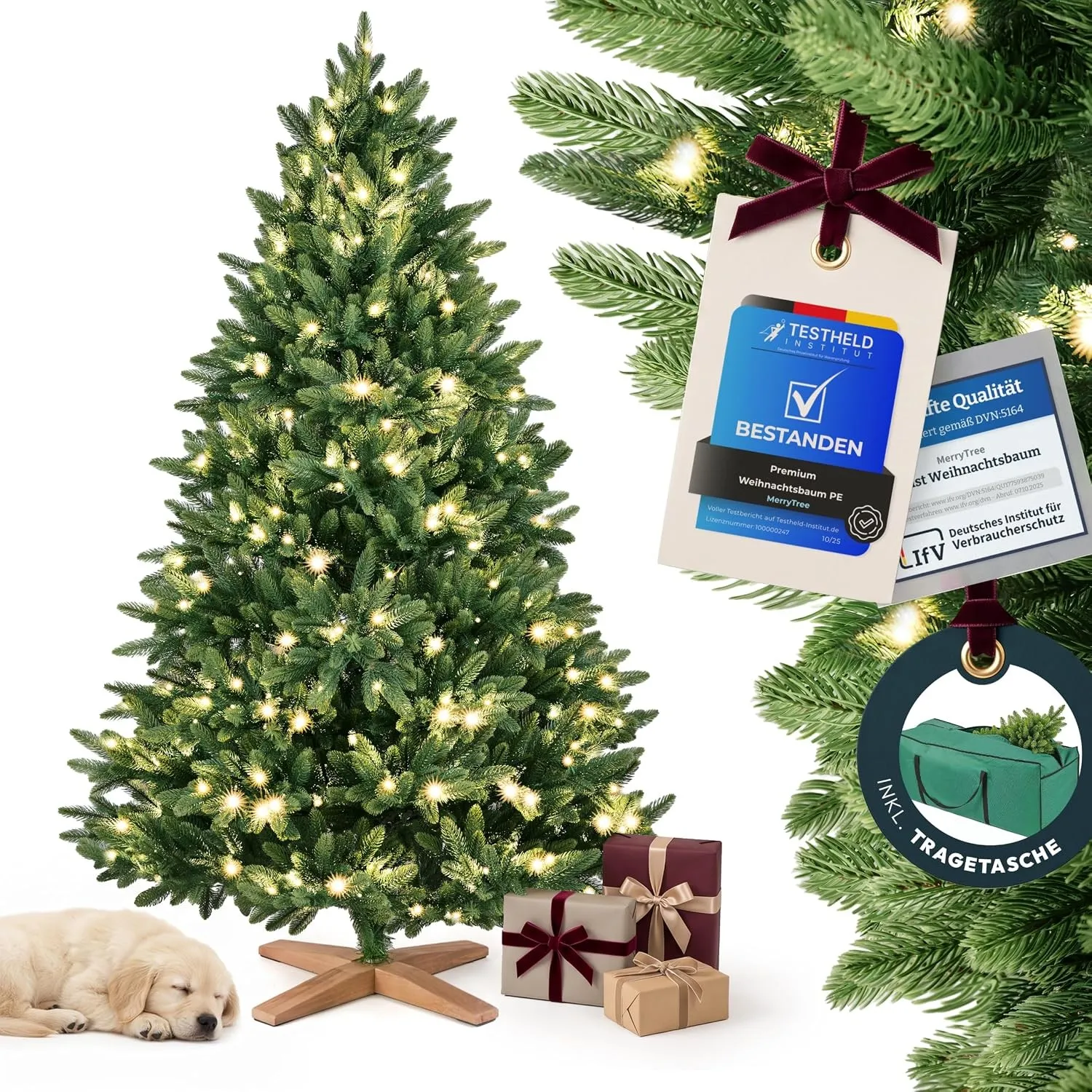 Luxus künstlicher Weihnachtsbaum 210 cm mit LED-Beleuchtung