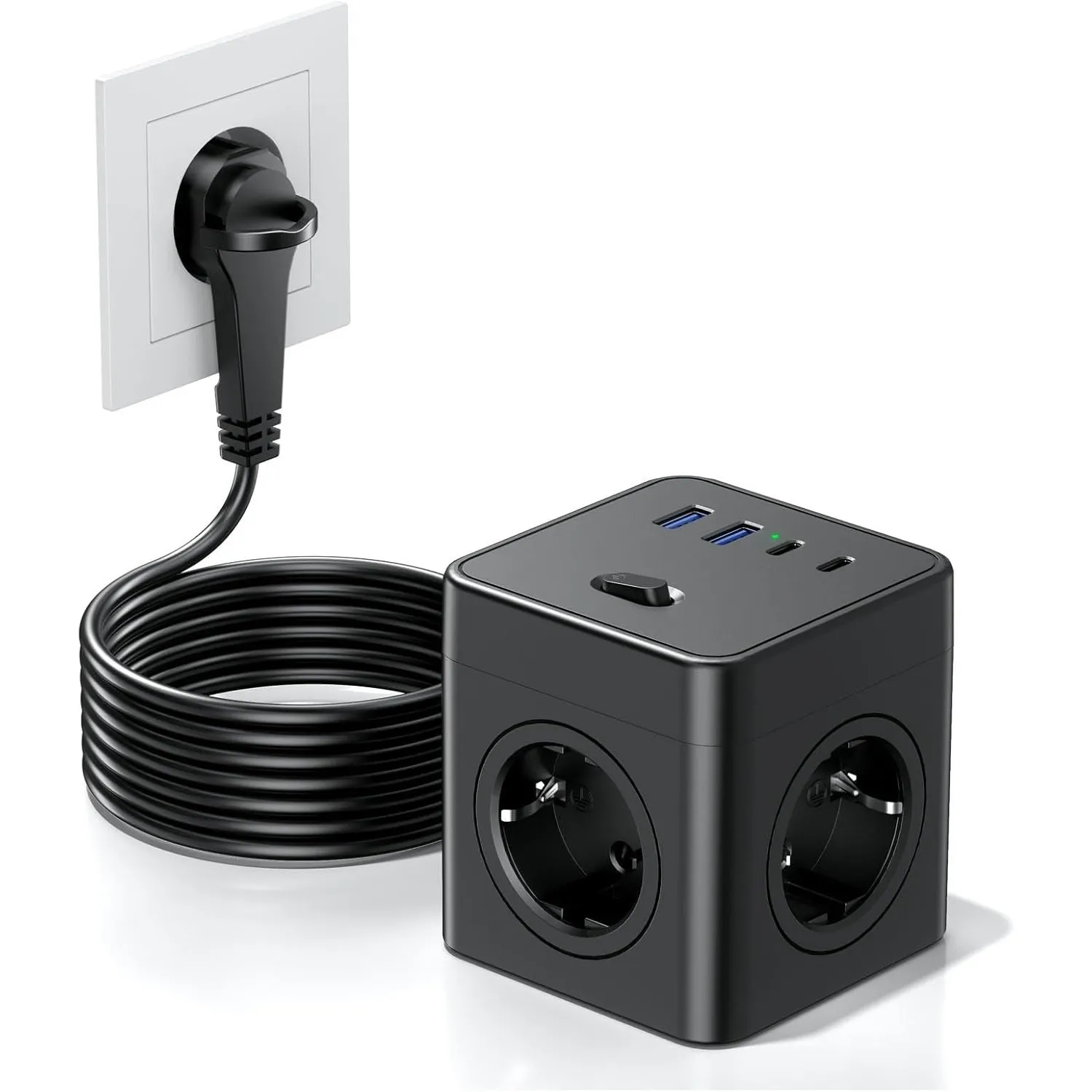 Steckdosenwürfel mit USB, 8 in 1 Steckdosenleiste Flachstecker mit Schaltbar,4 Fach Steckdosenleiste mit 2 USB-A&2 USB-…