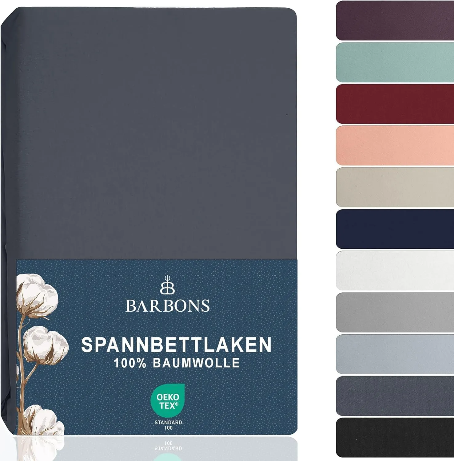 BARBONS Fitted Sheet, 90 x 200 cm, 100% Cotton, Oeko-Tex-Certified, Jersey Bedding and Duvet Cover for Box Spring Beds …