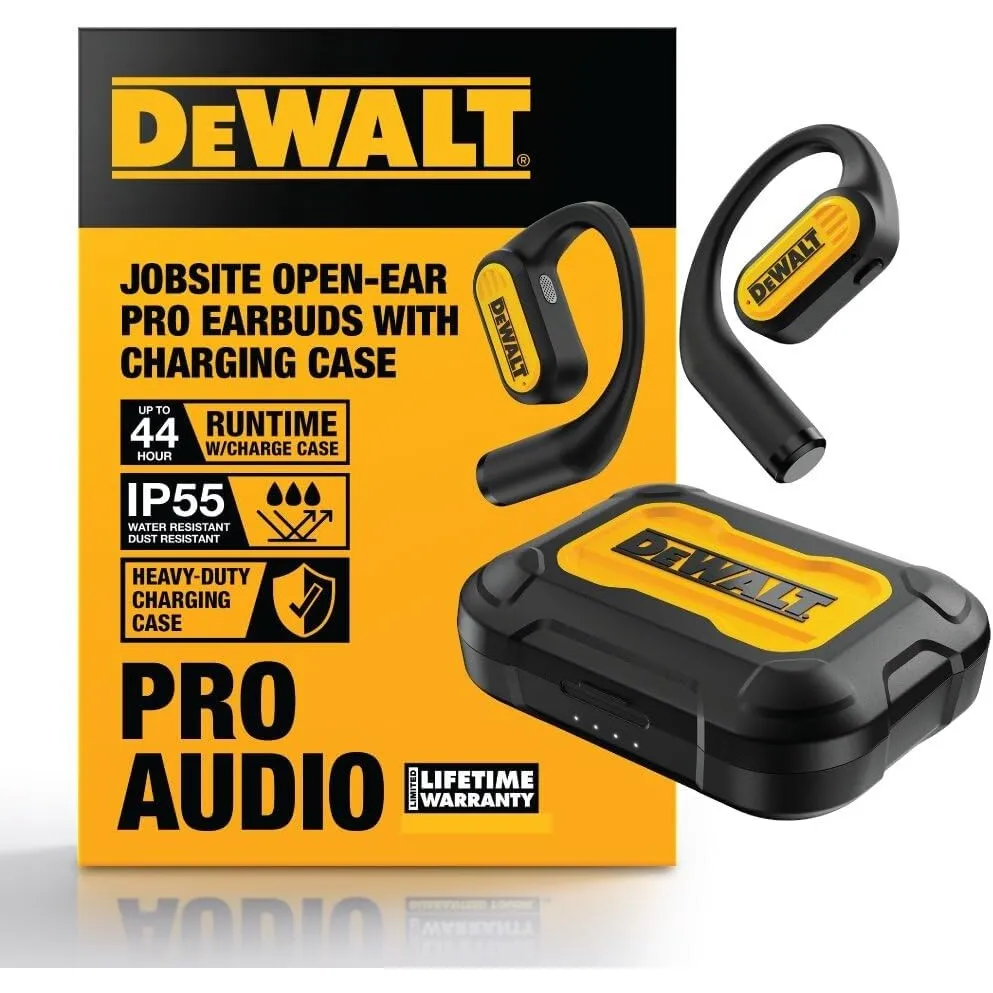 DEWALT Heavy Duty Open Ear Kopfhörer Bluetooth 5.3 Kabellose In-Ear Ohrhörer IP55 44 Std. Akkulaufzeit True Wireless Ai…