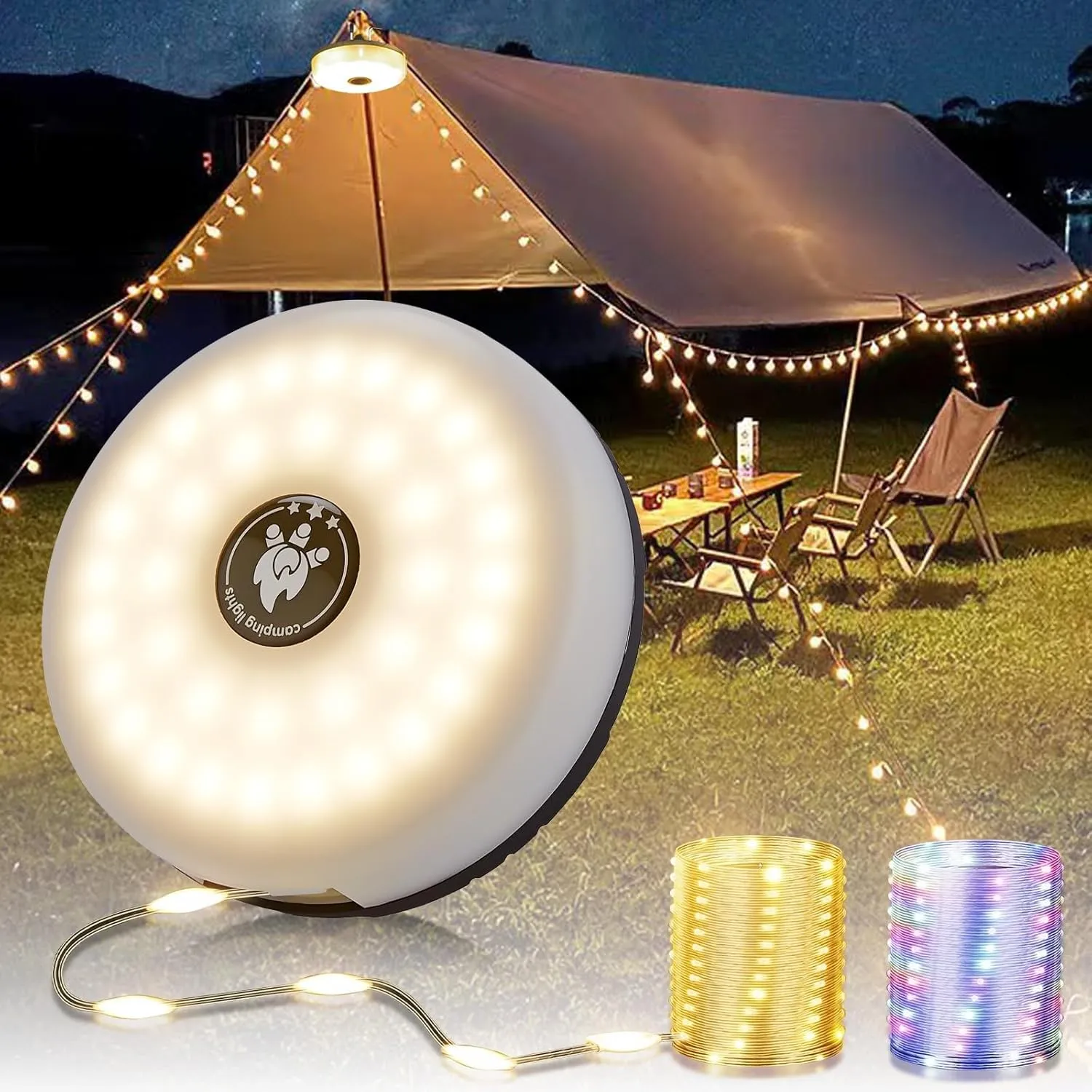 Camping Lichterkette Aufrollbar, 4-in-1 Tragbare Wiederaufladbare LED Lichterkette mit 8 Beleuchtungsmodi, Schnelle Lag…